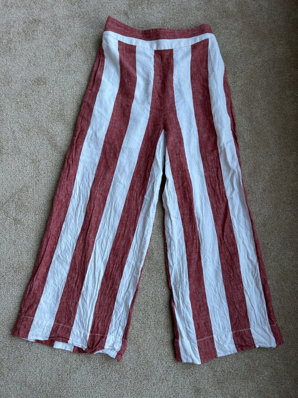 Madewell Wide Leg Linen Cotton Striped Pants Red & White Womens XS